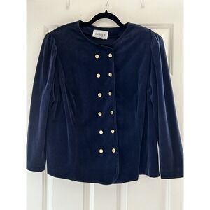 Vintage 70s 80s Lanz Original Velvet Blue Blazer Jacket Puff Shoulders